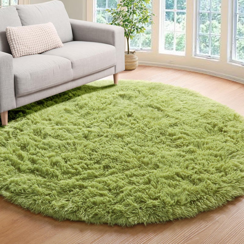 ONASAR Grass Green Round Area Rug 4ft, Soft Bedroom Circle Rugs Floor Mat for Kids Girls Teen Room, Cute Fluffy Plush Shaggy Carpet for Baby Nursery Living Room Playroom Dorm Home Decor - Image 1